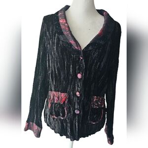 Alberto‎ Makali Crushed Velvet Black Red Beaded Jacket Large